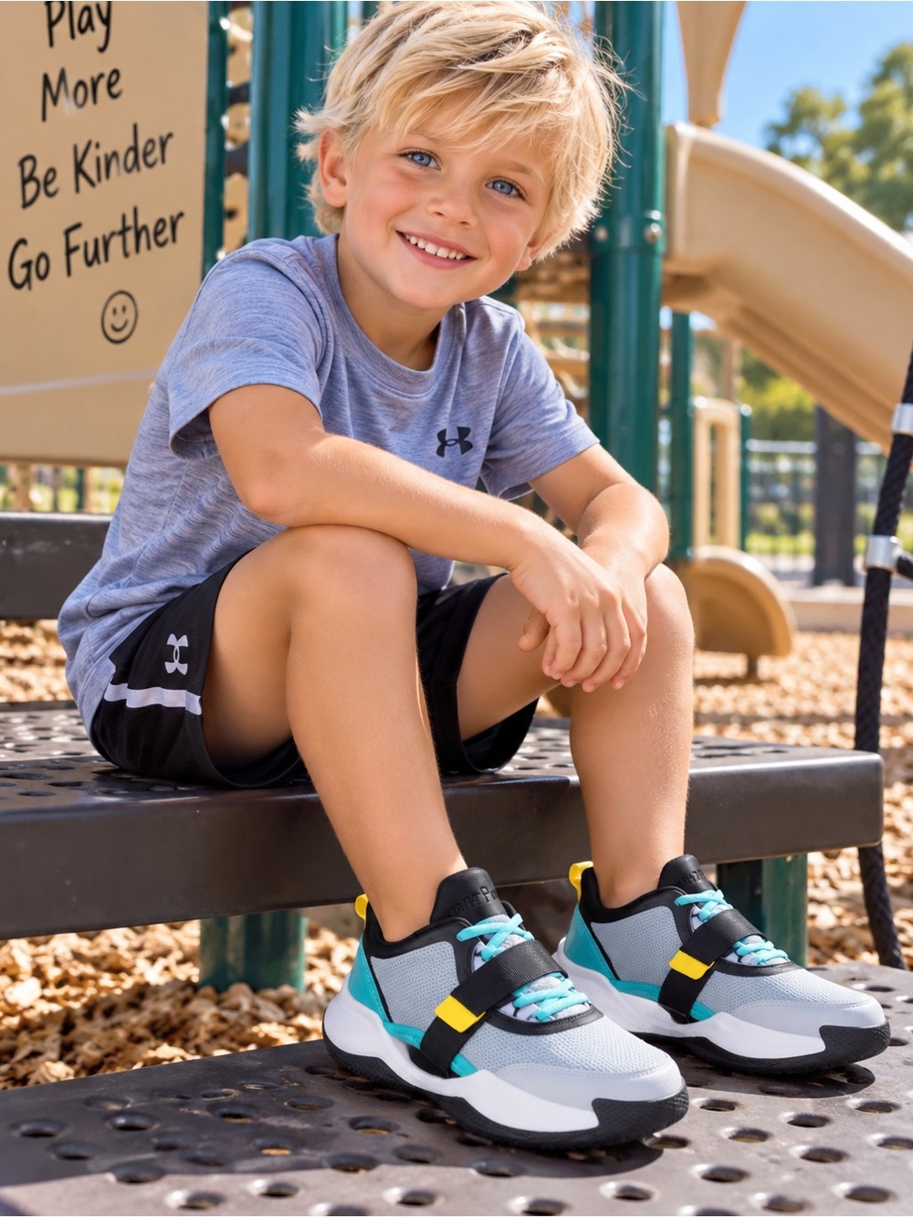 Dream Paris Kids Athletic SneakersLight Gray & Teal with Yellow Accent Size 13